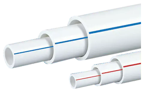 White ASTM pipes with blue and red markings